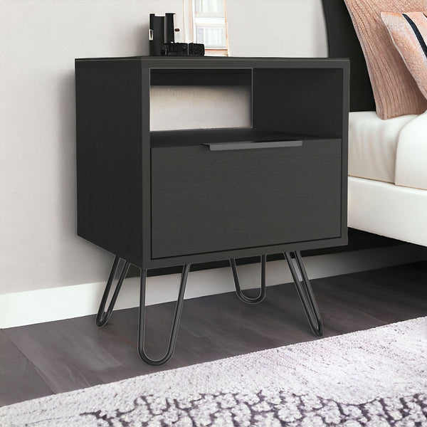Homeroots 22" Black Faux Wood Nightstand With Storage   543640