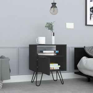 Homeroots 22" Black Faux Wood Nightstand With Storage   543640