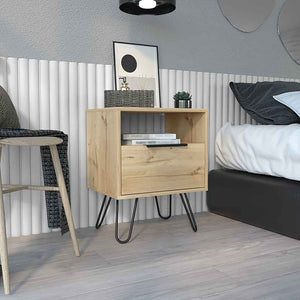 Homeroots 22" Beige Faux Wood Nightstand With Storage   543641