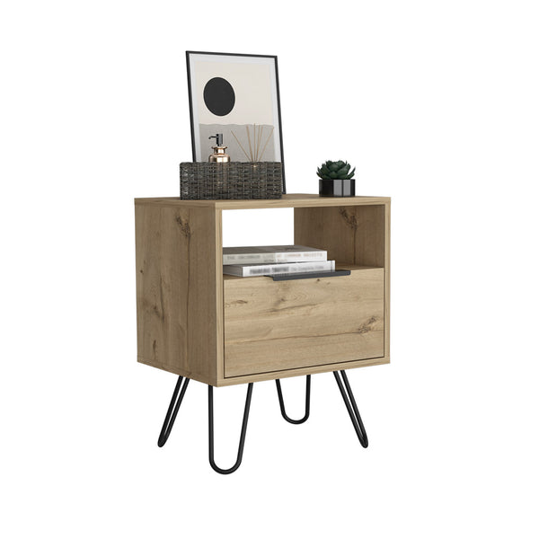 Homeroots 22" Beige Faux Wood Nightstand With Storage   543641