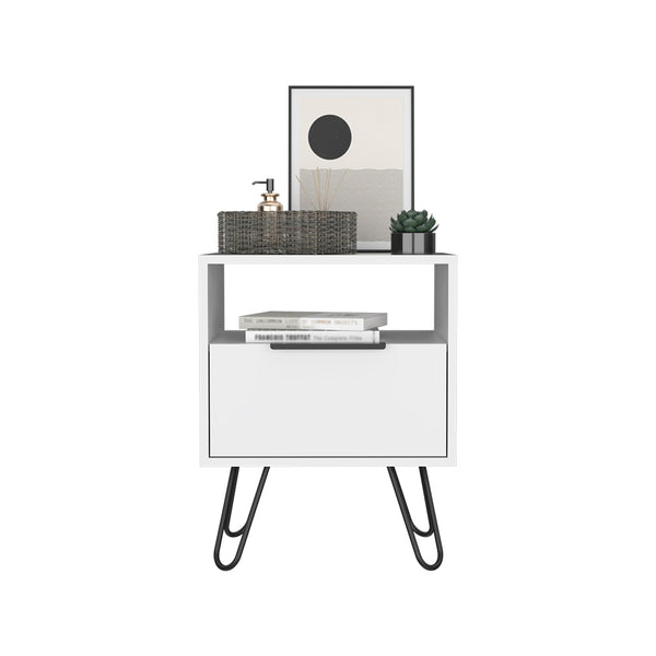 Homeroots 22" White Faux Wood Nightstand With Storage   543643