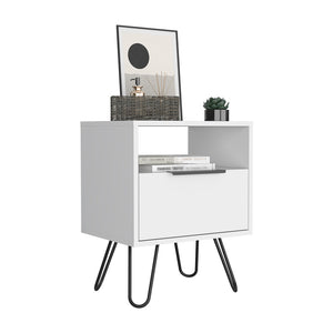 Homeroots 22" White Faux Wood Nightstand With Storage   543643