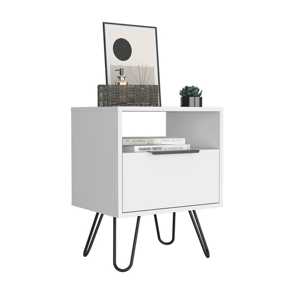 Homeroots 22" White Faux Wood Nightstand With Storage   543643