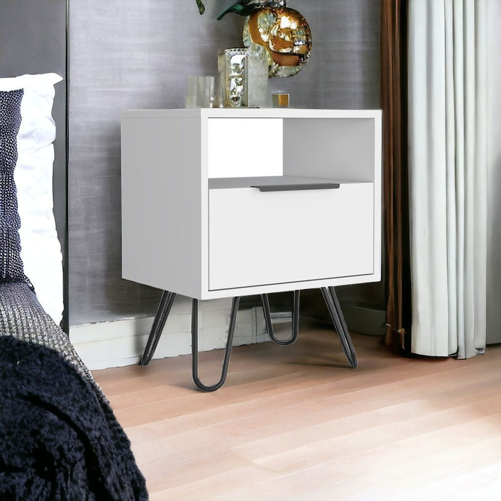Homeroots 22" White Faux Wood Nightstand With Storage   543643
