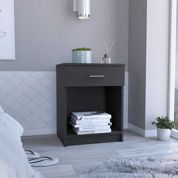 Homeroots 22" Black One Drawer Faux Wood Nightstand   543644