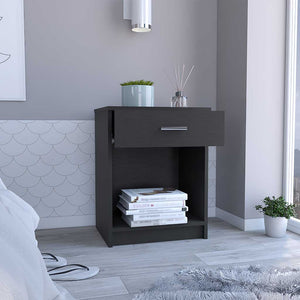 Homeroots 22" Black One Drawer Faux Wood Nightstand   543644