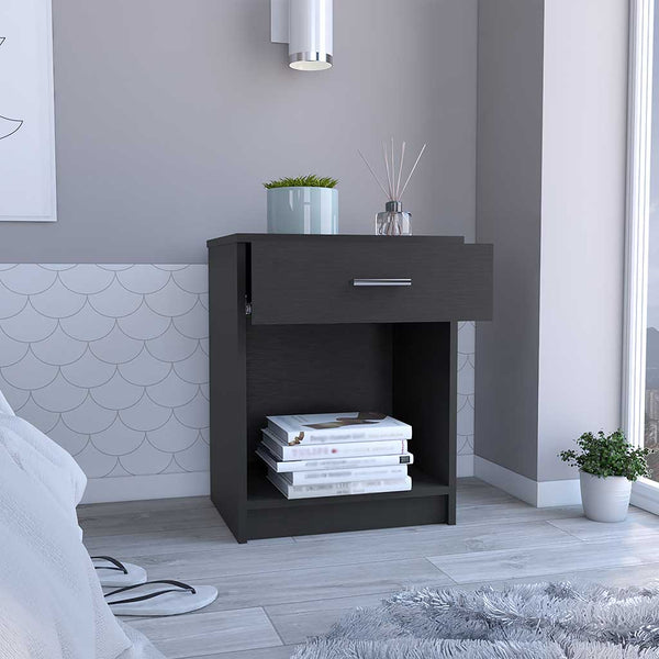 Homeroots 22" Black One Drawer Faux Wood Nightstand   543644