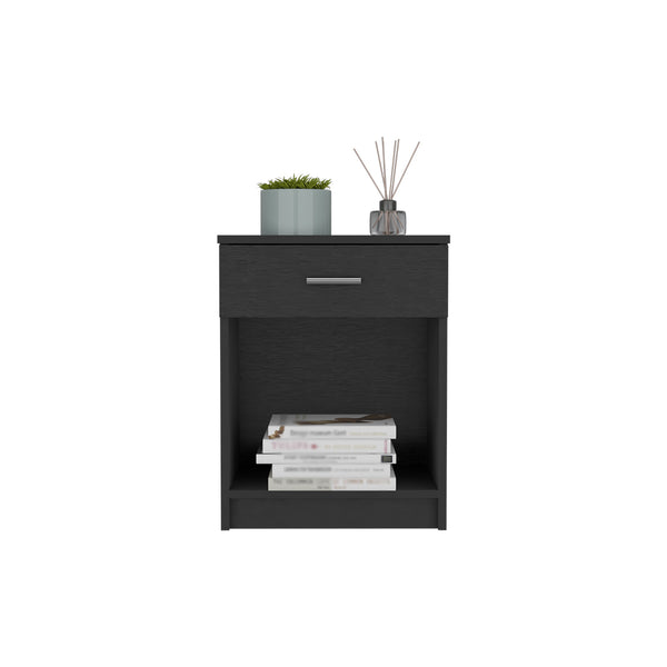 Homeroots 22" Black One Drawer Faux Wood Nightstand   543644
