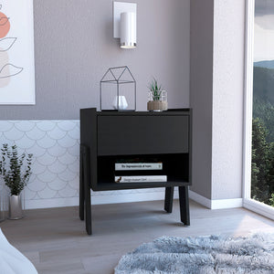 Homeroots 22" Black One Drawer Faux Wood Nightstand   543647