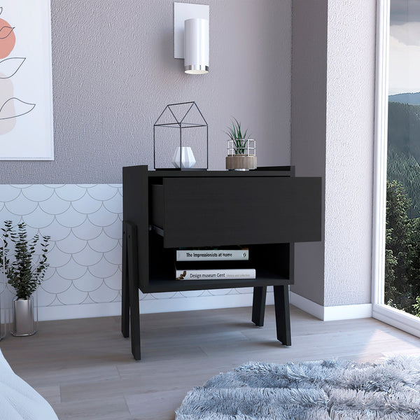 Homeroots 22" Black One Drawer Faux Wood Nightstand   543647