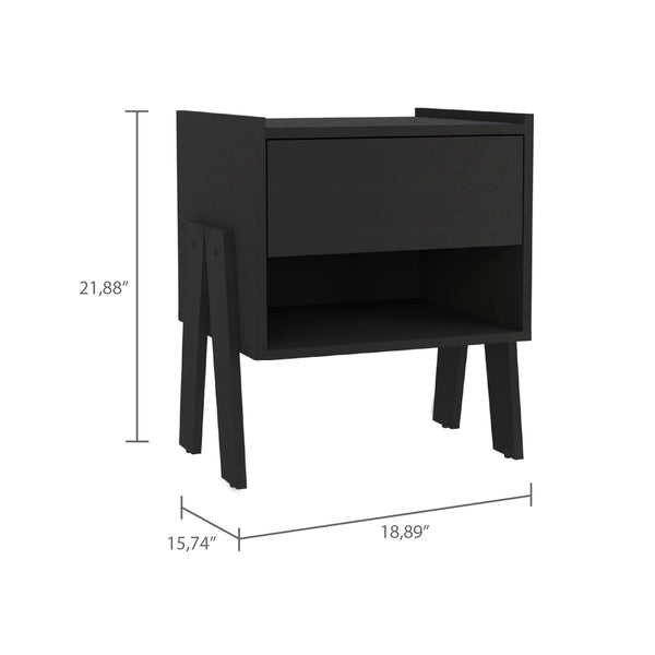 Homeroots 22" Black One Drawer Faux Wood Nightstand   543647