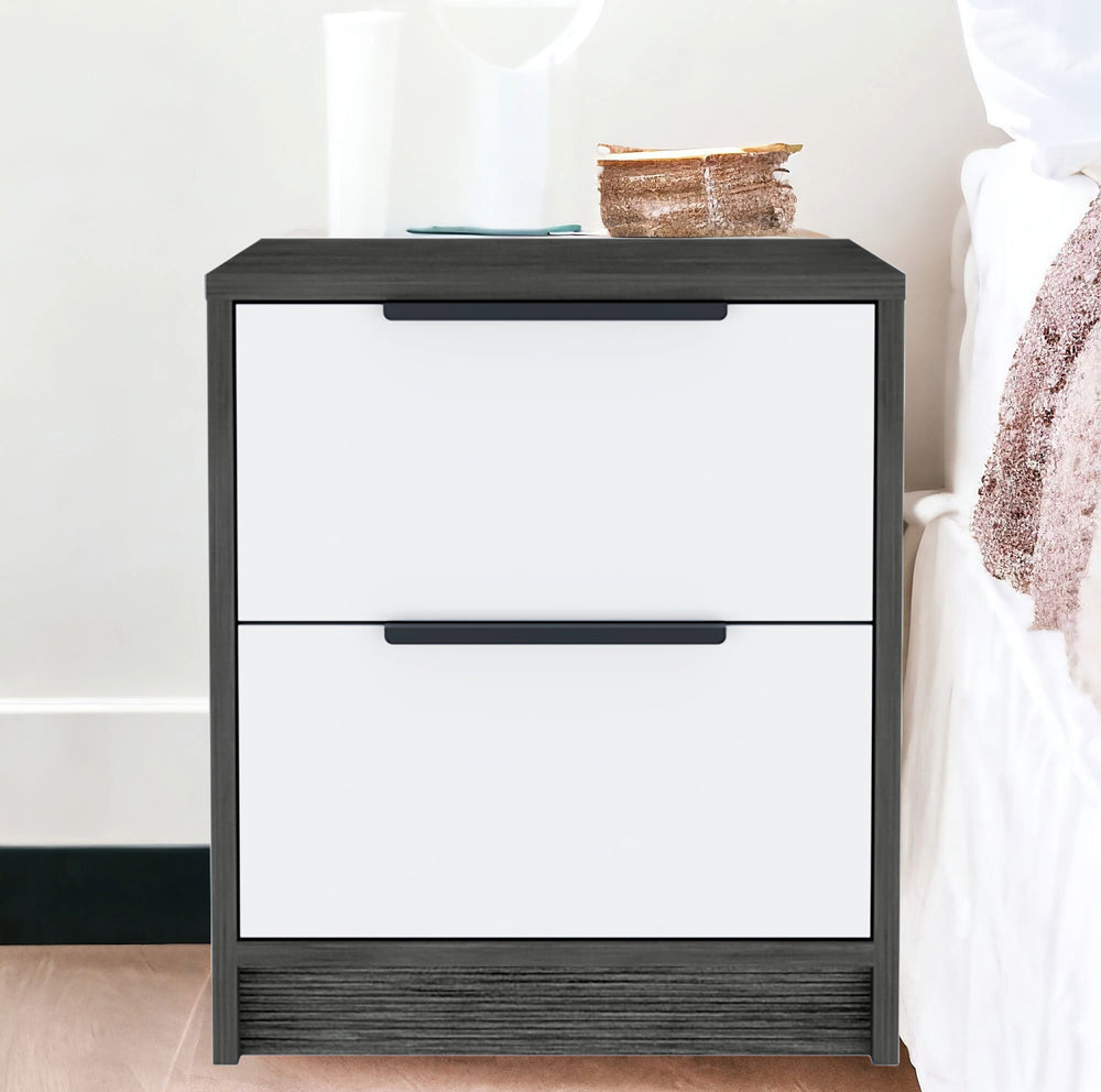 Homeroots 19" Gray Two Drawer Faux Wood Nightstand   543651