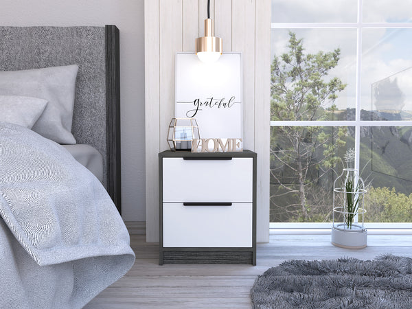 Homeroots 19" Gray Two Drawer Faux Wood Nightstand   543651