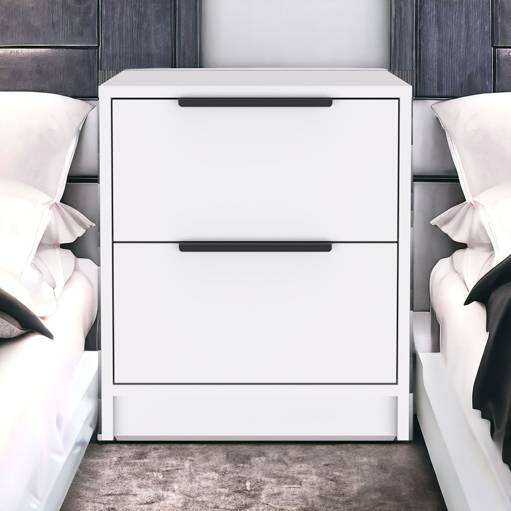 Homeroots 19" White Two Drawer Faux Wood Nightstand   543652