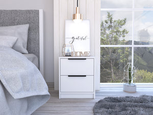 Homeroots 19" White Two Drawer Faux Wood Nightstand   543652