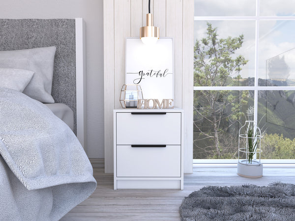 Homeroots 19" White Two Drawer Faux Wood Nightstand   543652