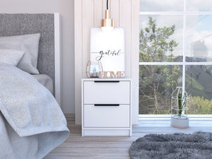 Homeroots 19" White Two Drawer Faux Wood Nightstand   543652