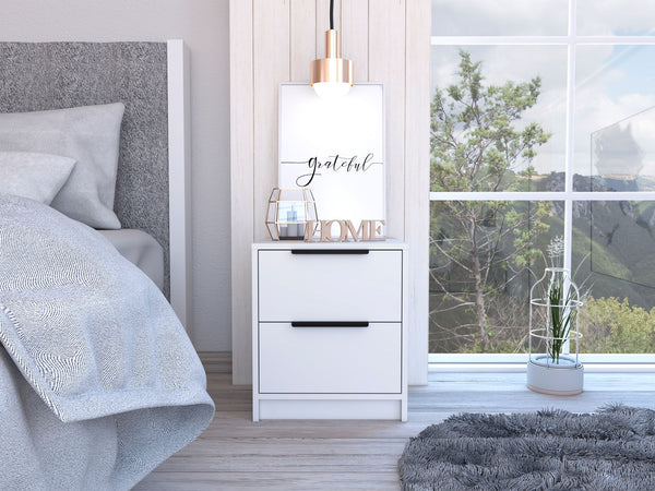 Homeroots 19" White Two Drawer Faux Wood Nightstand   543652