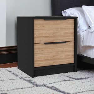 Homeroots 19" Black Two Drawer Faux Wood Nightstand   543653