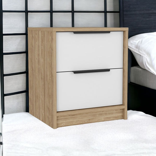 Homeroots 19" White Two Drawer Faux Wood Nightstand   543654