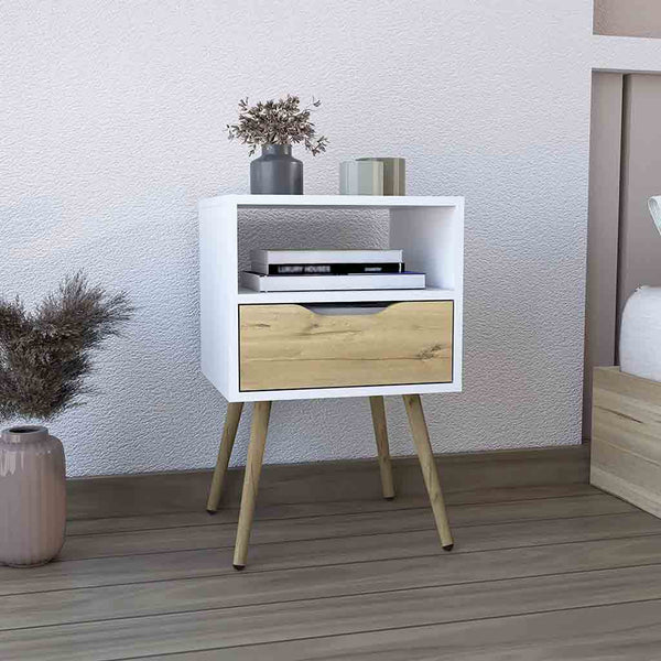 Homeroots 25" White One Drawer Faux Wood Nightstand   543657