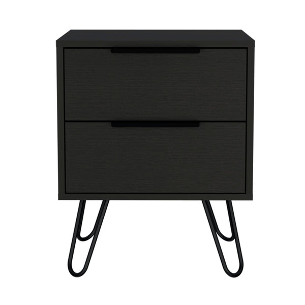 Homeroots 22" Black Two Drawer Faux Wood Nightstand   543658