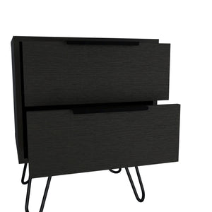 Homeroots 22" Black Two Drawer Faux Wood Nightstand   543658