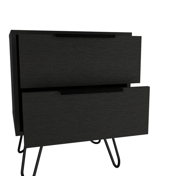 Homeroots 22" Black Two Drawer Faux Wood Nightstand   543658