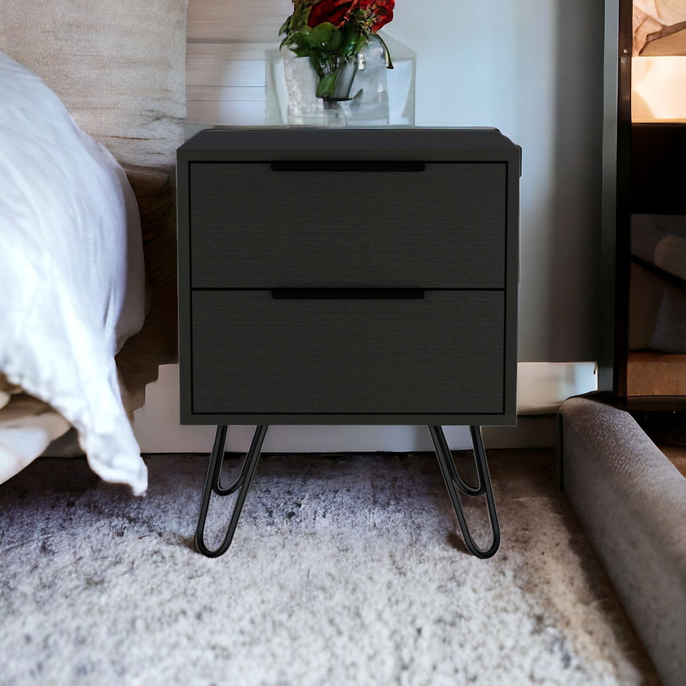 Homeroots 22" Black Two Drawer Faux Wood Nightstand   543658