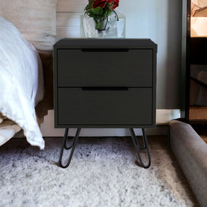 Homeroots 22" Black Two Drawer Faux Wood Nightstand   543658
