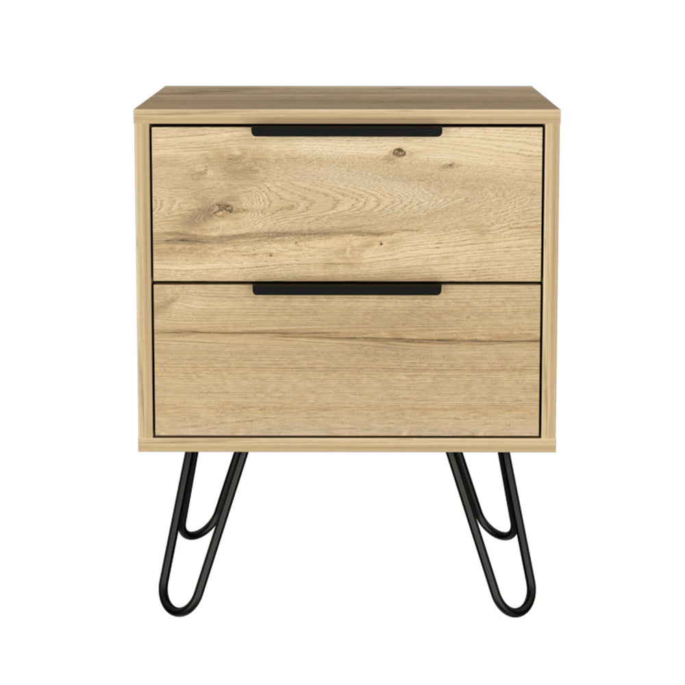 Homeroots 22" Oak Two Drawer Faux Wood Nightstand   543659