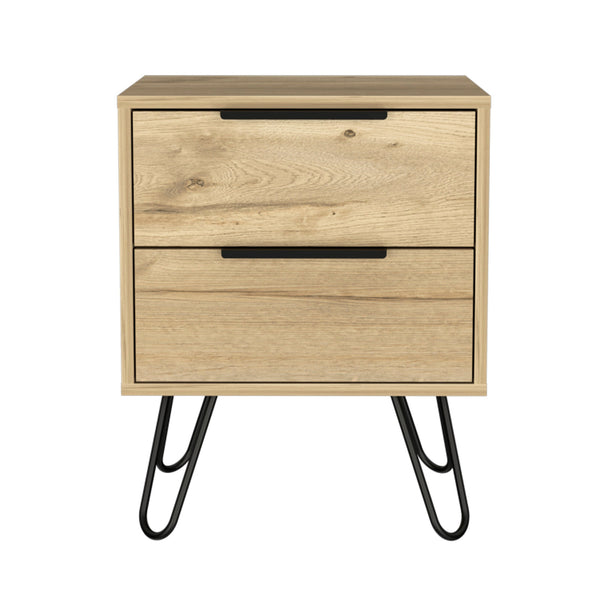 Homeroots 22" Oak Two Drawer Faux Wood Nightstand   543659