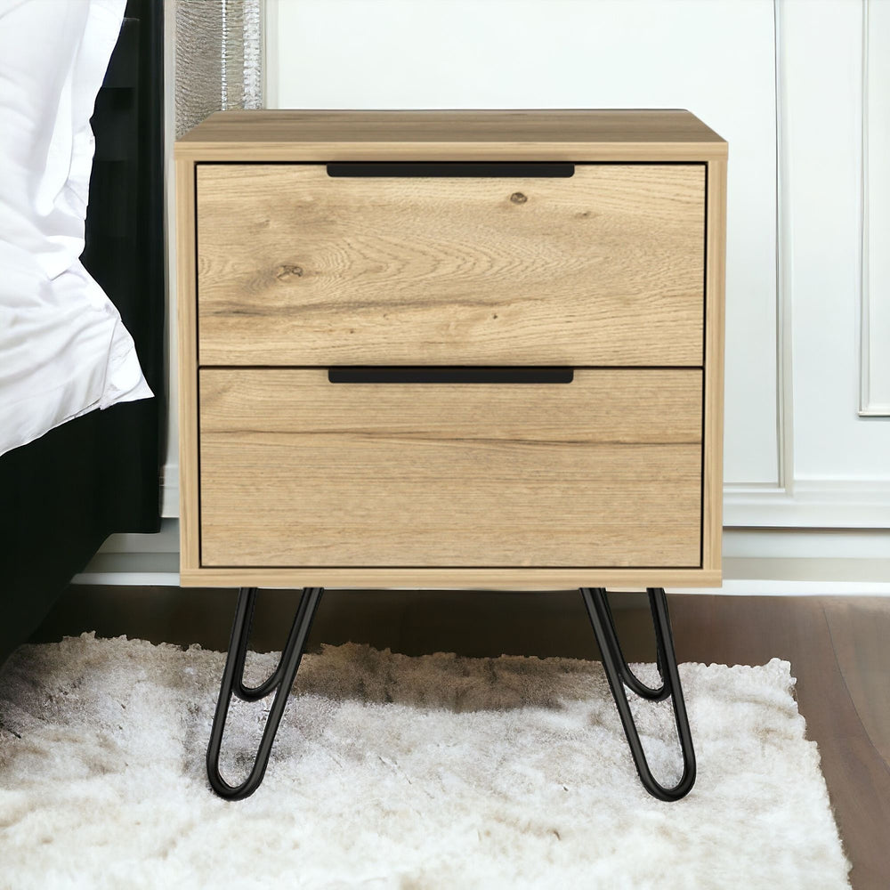 Homeroots 22" Oak Two Drawer Faux Wood Nightstand   543659