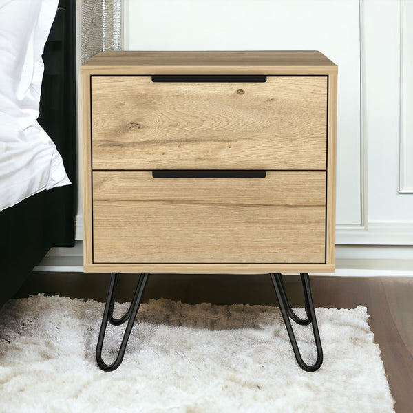 Homeroots 22" Oak Two Drawer Faux Wood Nightstand   543659