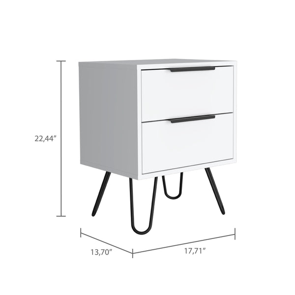 Homeroots 22" White Two Drawer Faux Wood Nightstand   543660