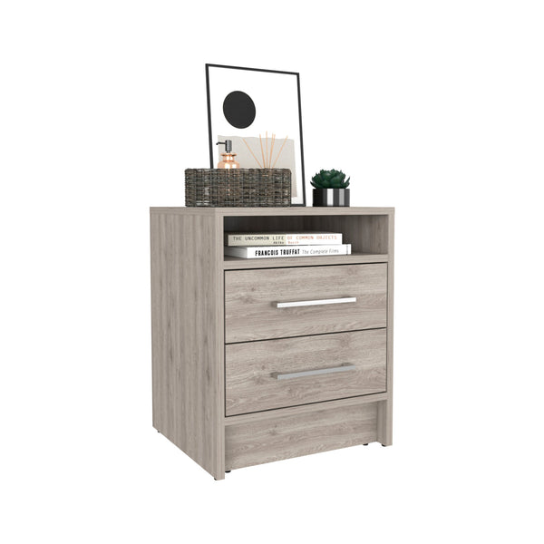 Homeroots 20" Gray Two Drawer Faux Wood Nightstand   543662