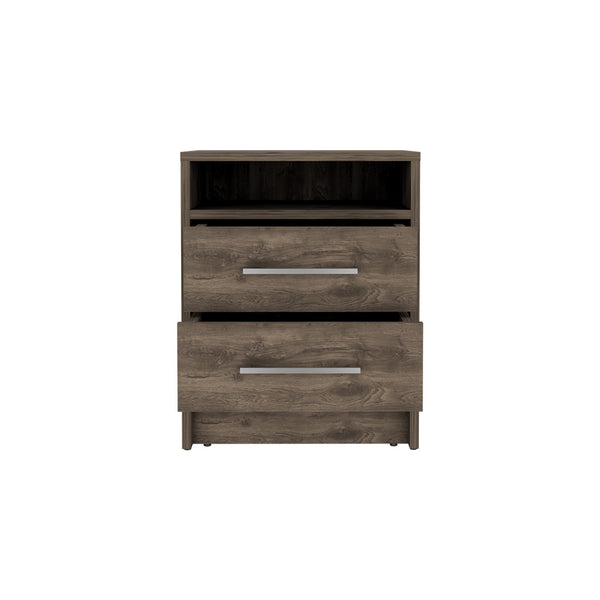 Homeroots 20" Brown Two Drawer Faux Wood Nightstand   543663