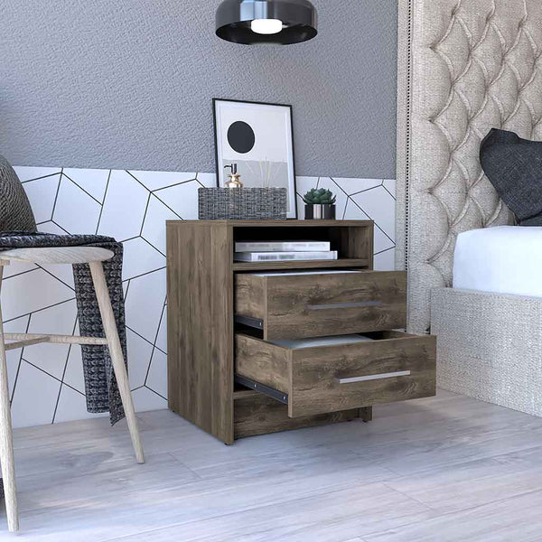 Homeroots 20" Brown Two Drawer Faux Wood Nightstand   543663