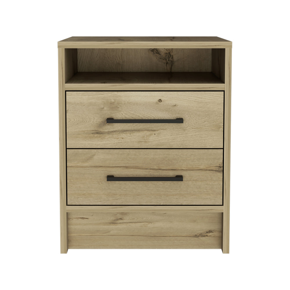 Homeroots 20" Oak Two Drawer Faux Wood Nightstand   543664