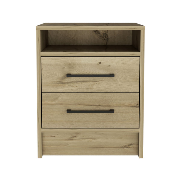Homeroots 20" Oak Two Drawer Faux Wood Nightstand   543664
