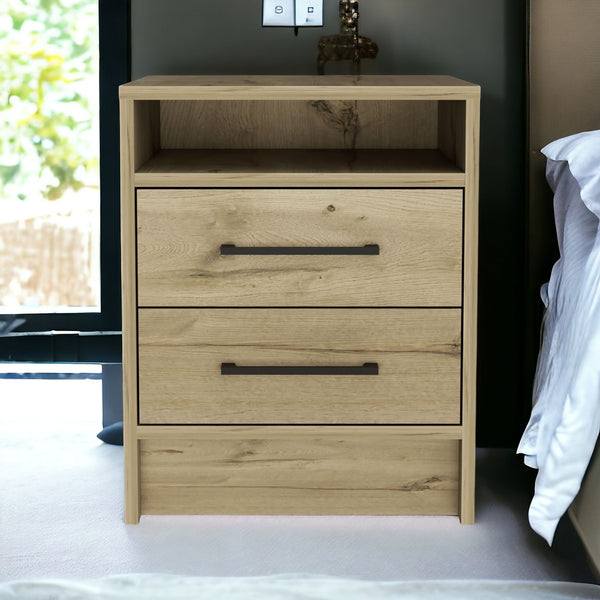 Homeroots 20" Oak Two Drawer Faux Wood Nightstand   543664