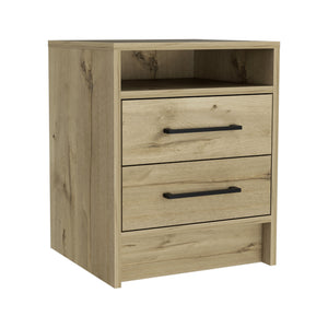 Homeroots 20" Oak Two Drawer Faux Wood Nightstand   543664