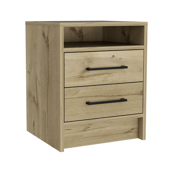 Homeroots 20" Oak Two Drawer Faux Wood Nightstand   543664
