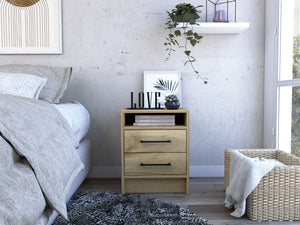 Homeroots 20" Oak Two Drawer Faux Wood Nightstand   543664