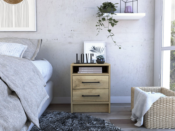 Homeroots 20" Oak Two Drawer Faux Wood Nightstand   543664