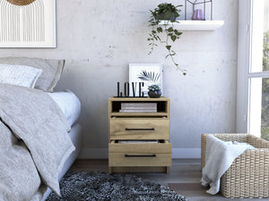 Homeroots 20" Oak Two Drawer Faux Wood Nightstand   543664