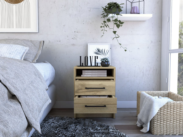 Homeroots 20" Oak Two Drawer Faux Wood Nightstand   543664