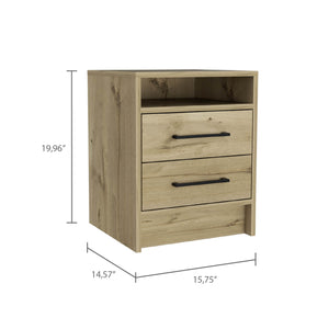 Homeroots 20" Oak Two Drawer Faux Wood Nightstand   543664