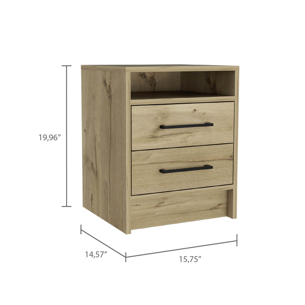 Homeroots 20" Oak Two Drawer Faux Wood Nightstand   543664