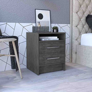 Homeroots 20" Gray Two Drawer Faux Wood Nightstand   543665